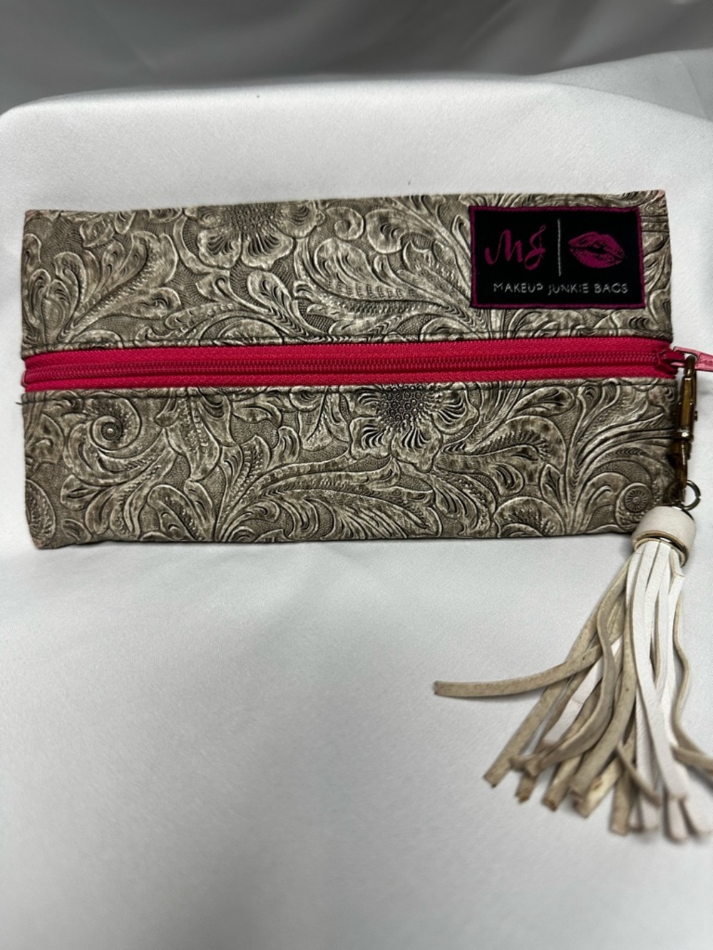 Makeup Junkie Cosmetic Bag with Pink Trim
